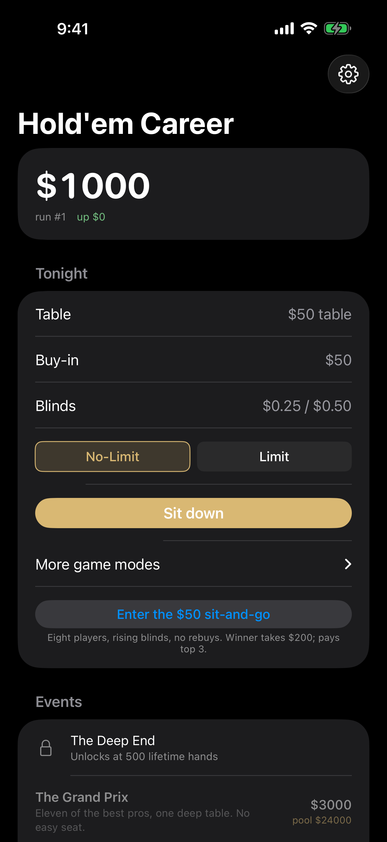 The Grand Prix unlocked in the events list: eleven of the best pros, one deep table, $3,000 to sit down